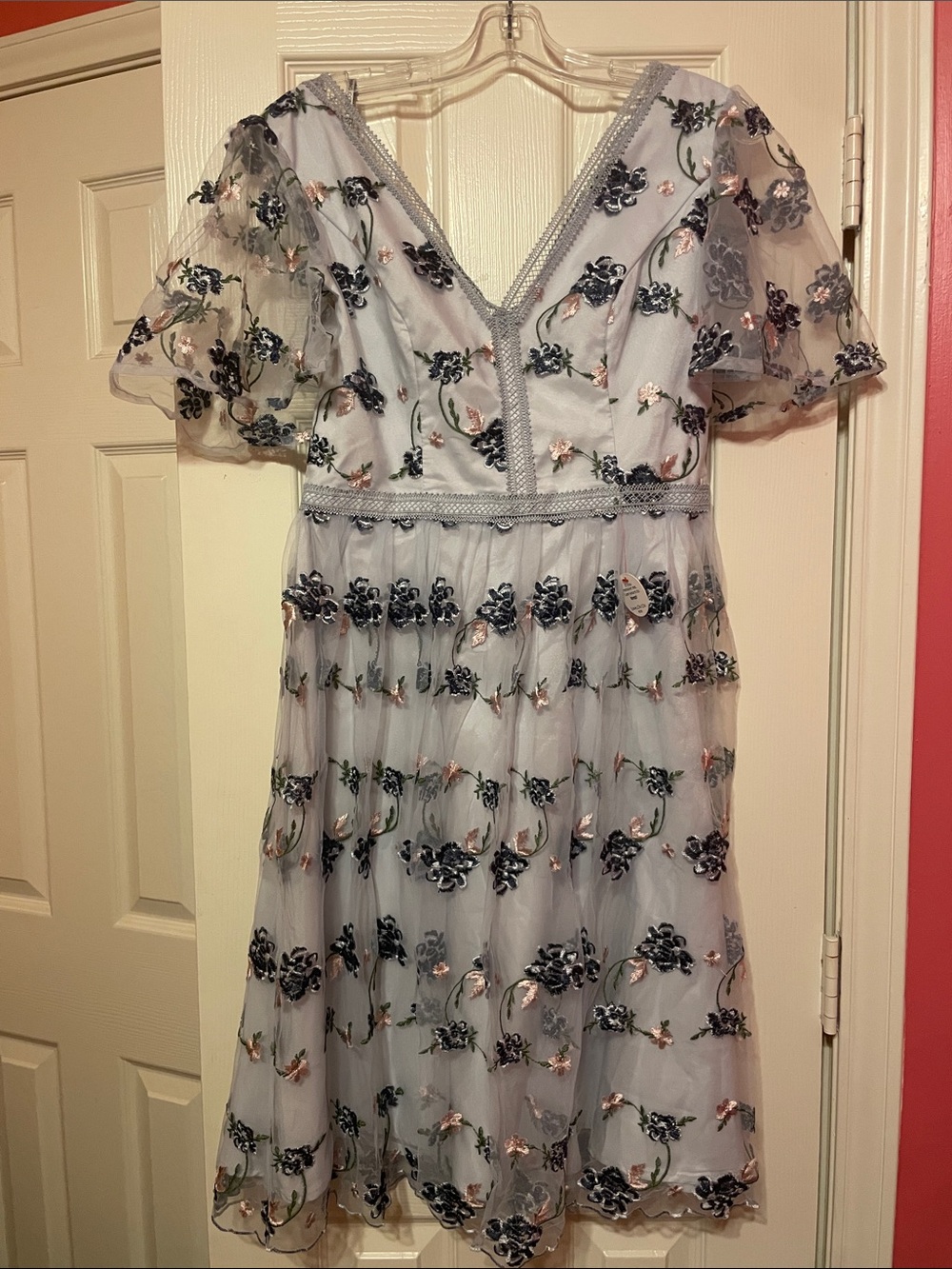 Chi Chi London Embroidered V-Neck Floral Midi Dress in Light Blue